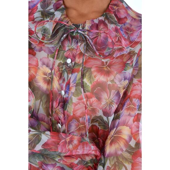 NWT  Dolce & Gabbana Floral Print Blouse Silk Shirt Multicolor IT 48 XXL - Picture 5 of 7
